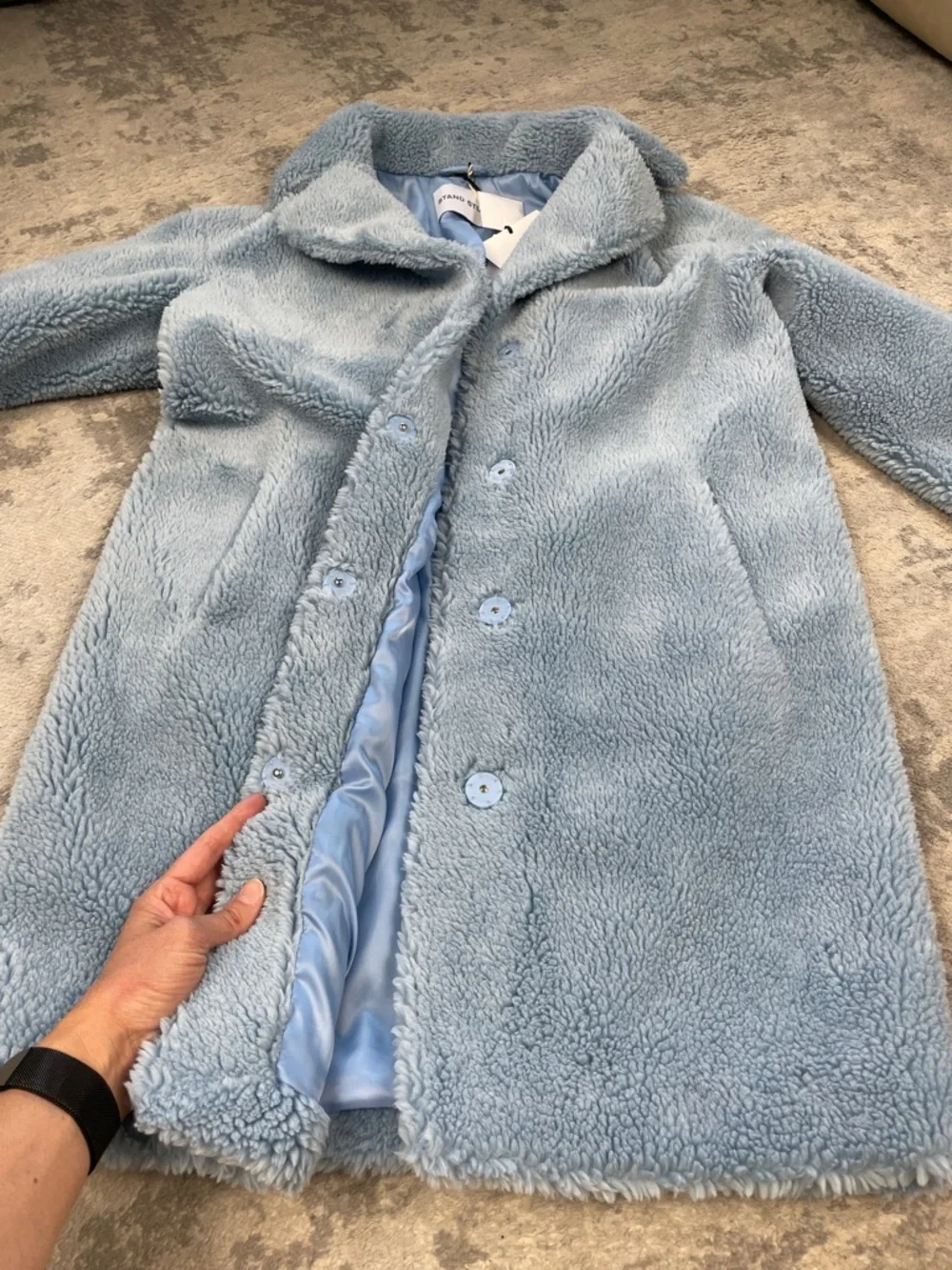 NWT Stand Studio Camilla Cocoon Coat Faux Fur Fleece Blue Sz 36